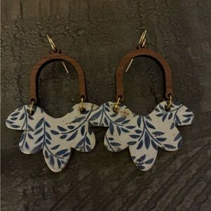 Blue and Brown Leaf Pattern Earrings
